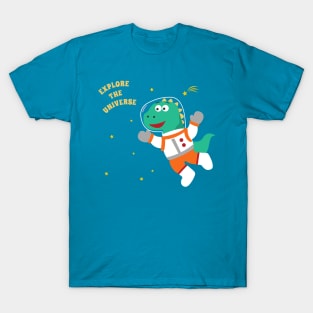 Funny dinosaur in space. Dinosaur in outer space T-Shirt